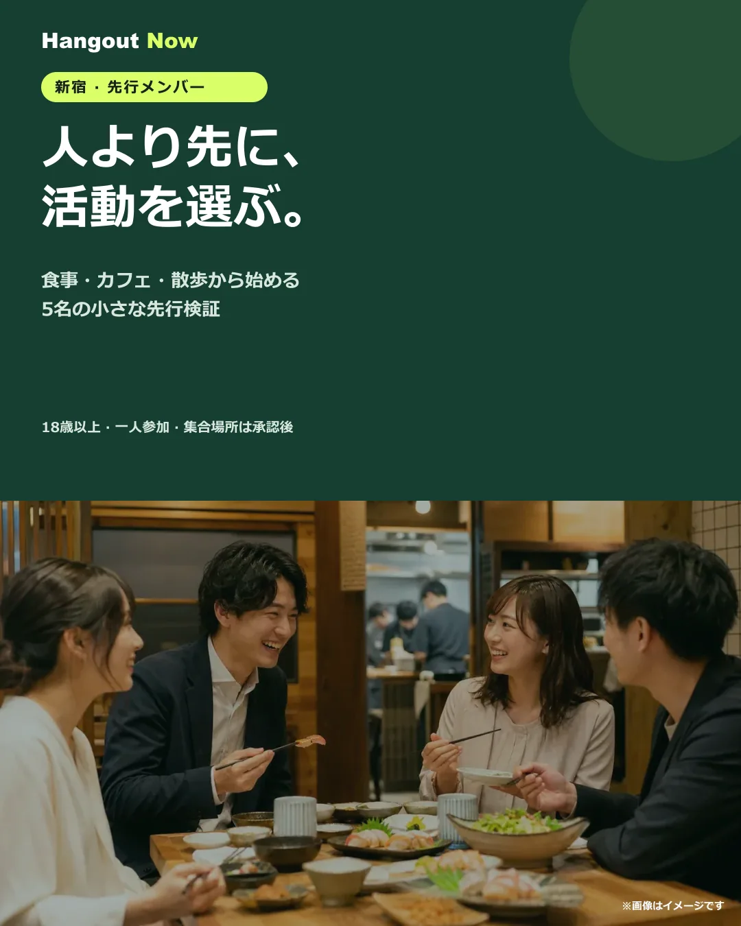 新宿で先行参加メンバーを募集するHangout Nowの案内画像